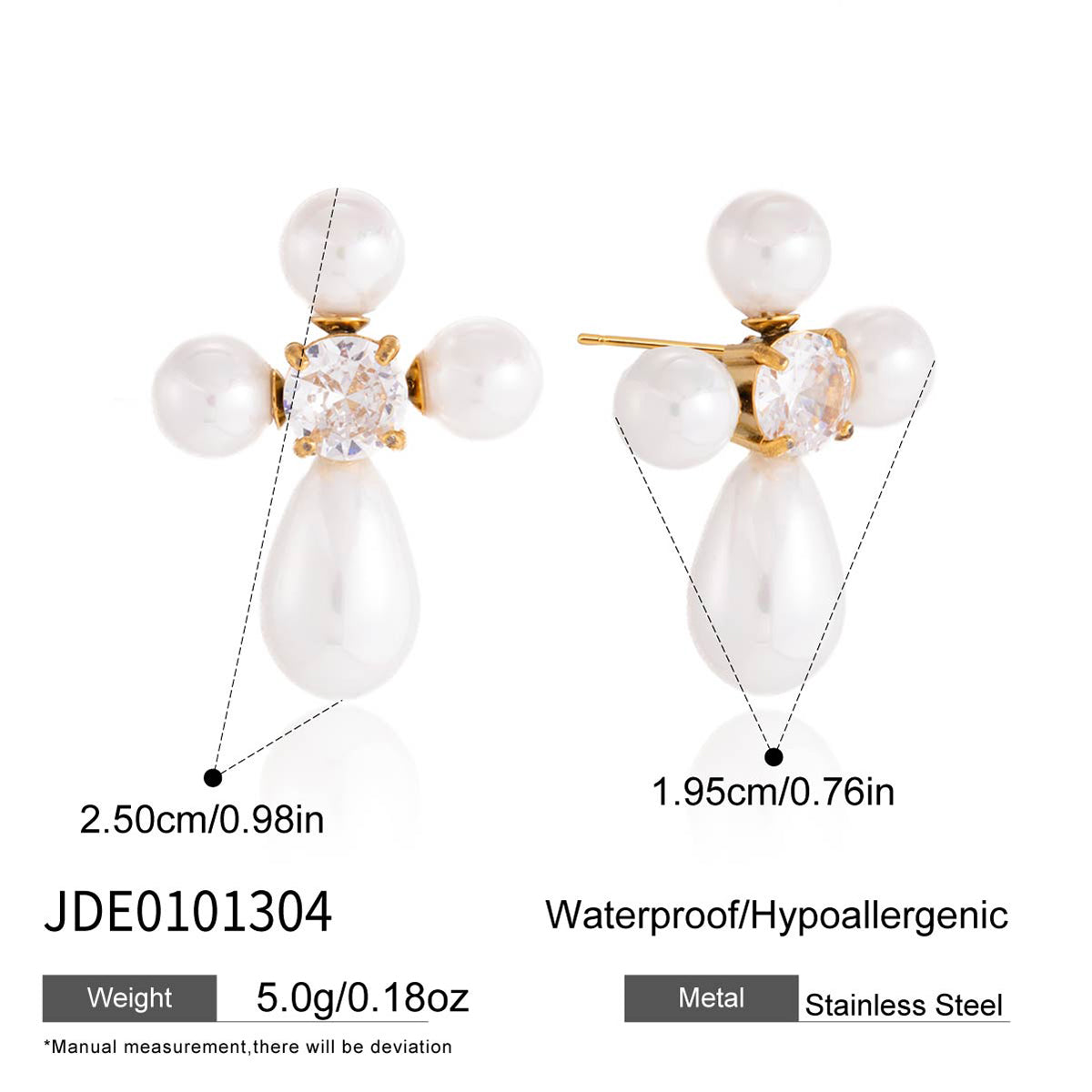 J&D  Teardrop Glass Pearl Cross Earring