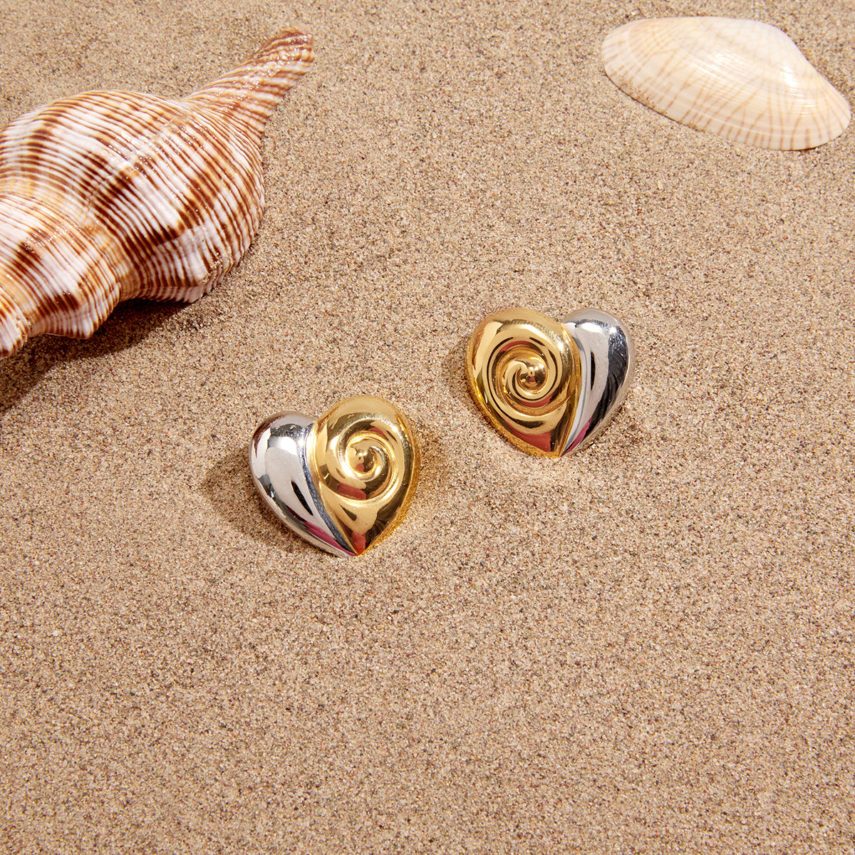 J&D  Heart Spiral Stud Earrings Vacation Wearing
