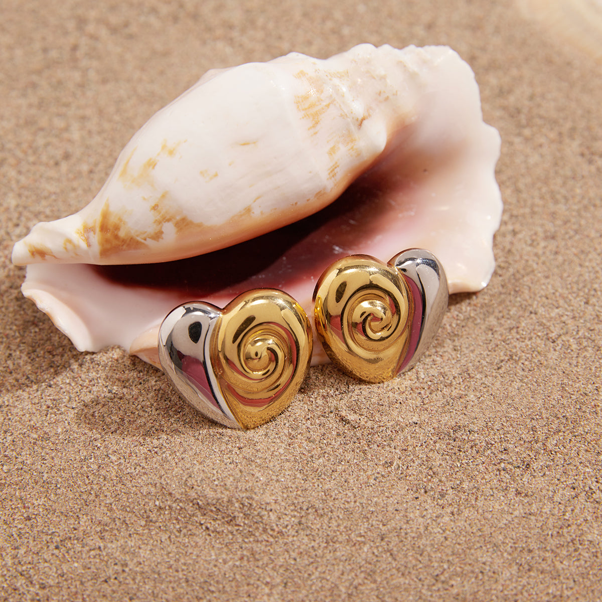 J&D  Heart Spiral Stud Earrings Vacation Wearing