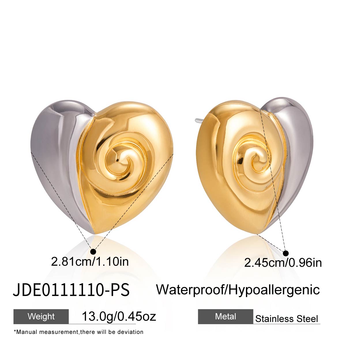 J&D  Heart Spiral Stud Earrings Vacation Wearing