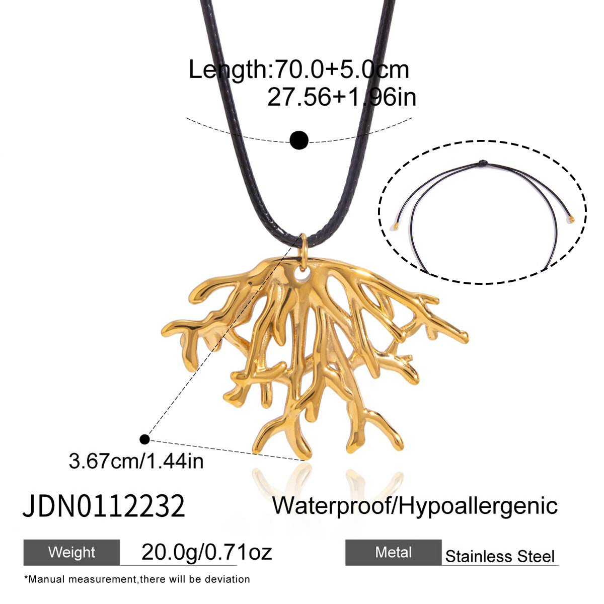 J&D   Coral Pendant Black Wax