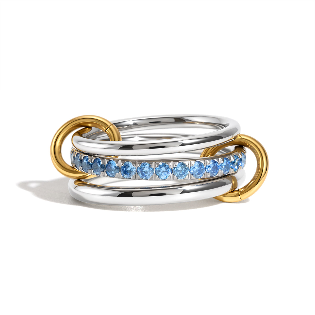 J&D  Three Layer Ring with Blue Cubic