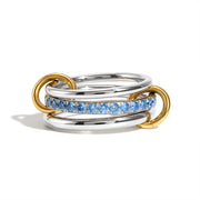J&D  Three Layer Ring with Blue Cubic