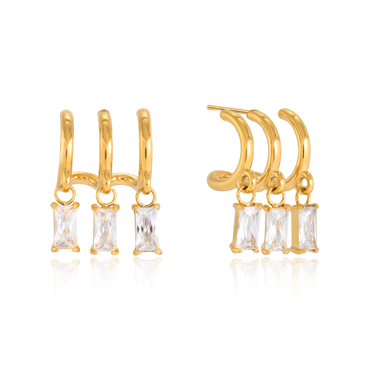 J&D  Three Row C Shaped Stud Earrings