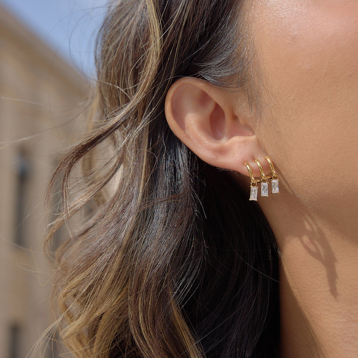 J&D  Three Row C Shaped Stud Earrings