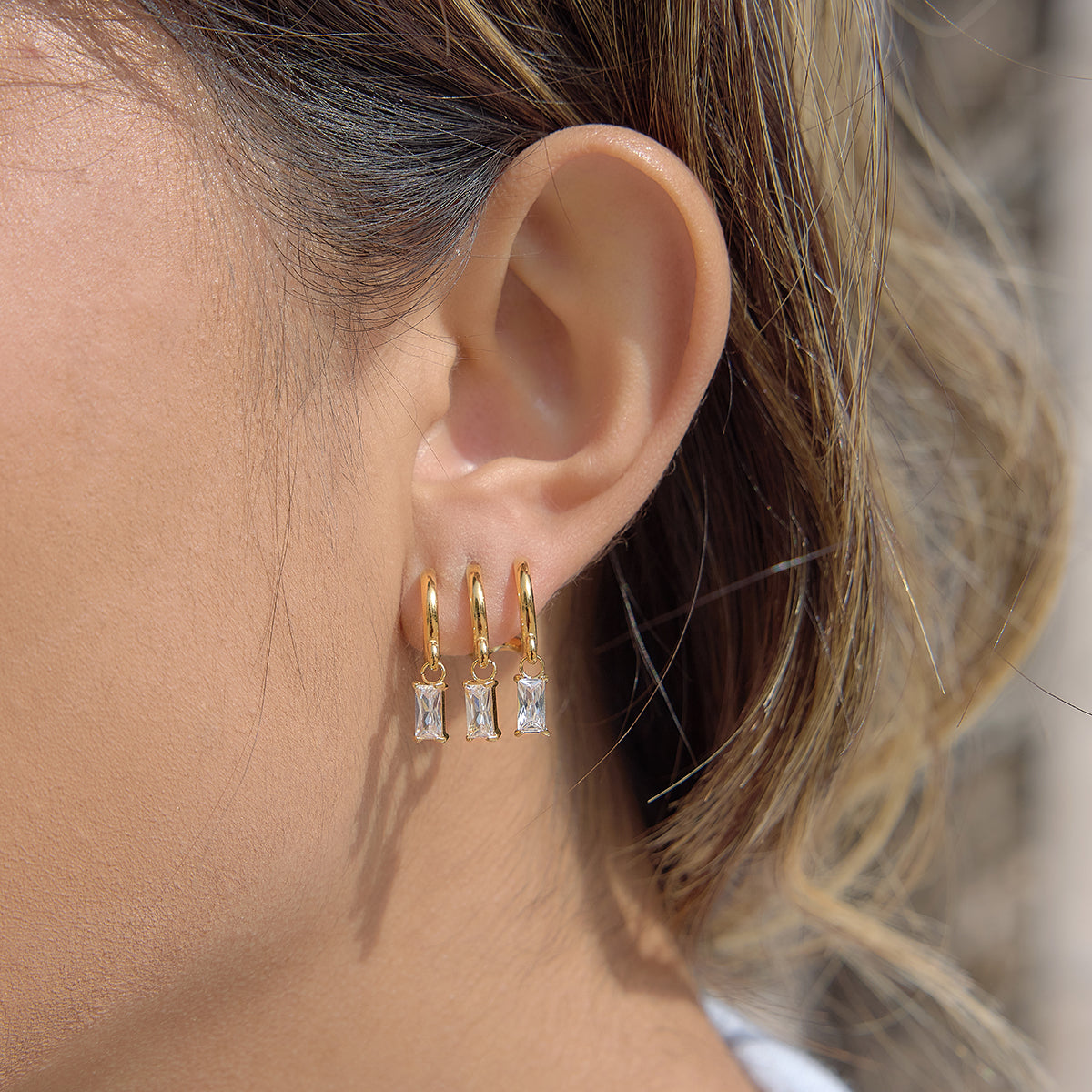 J&D  Three Row C Shaped Stud Earrings