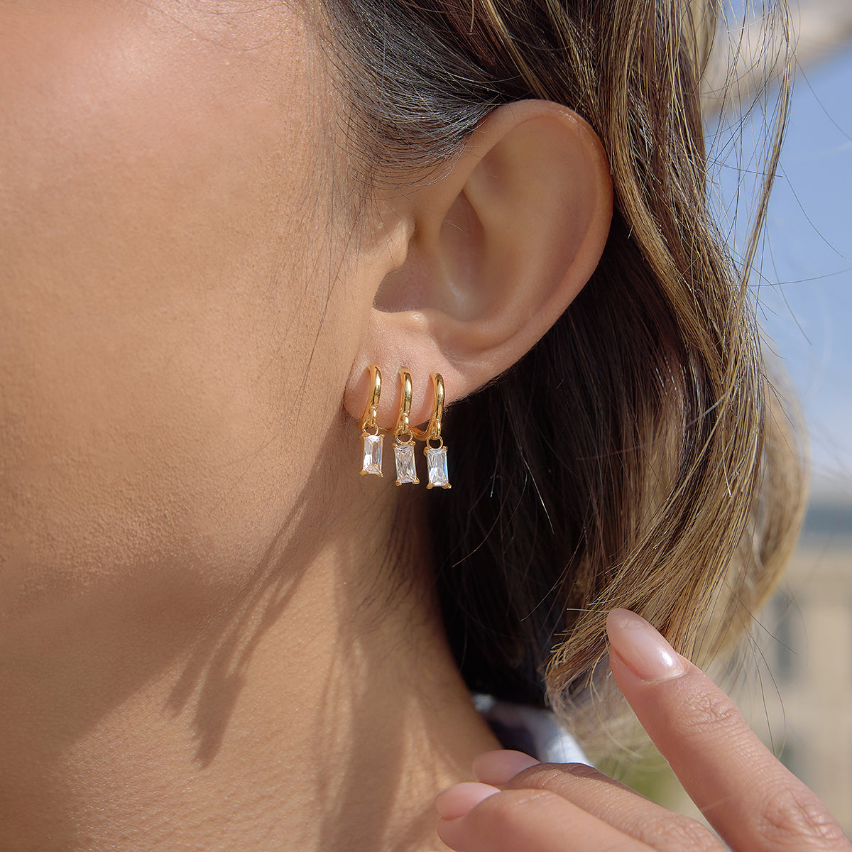 J&D  Three Row C Shaped Stud Earrings