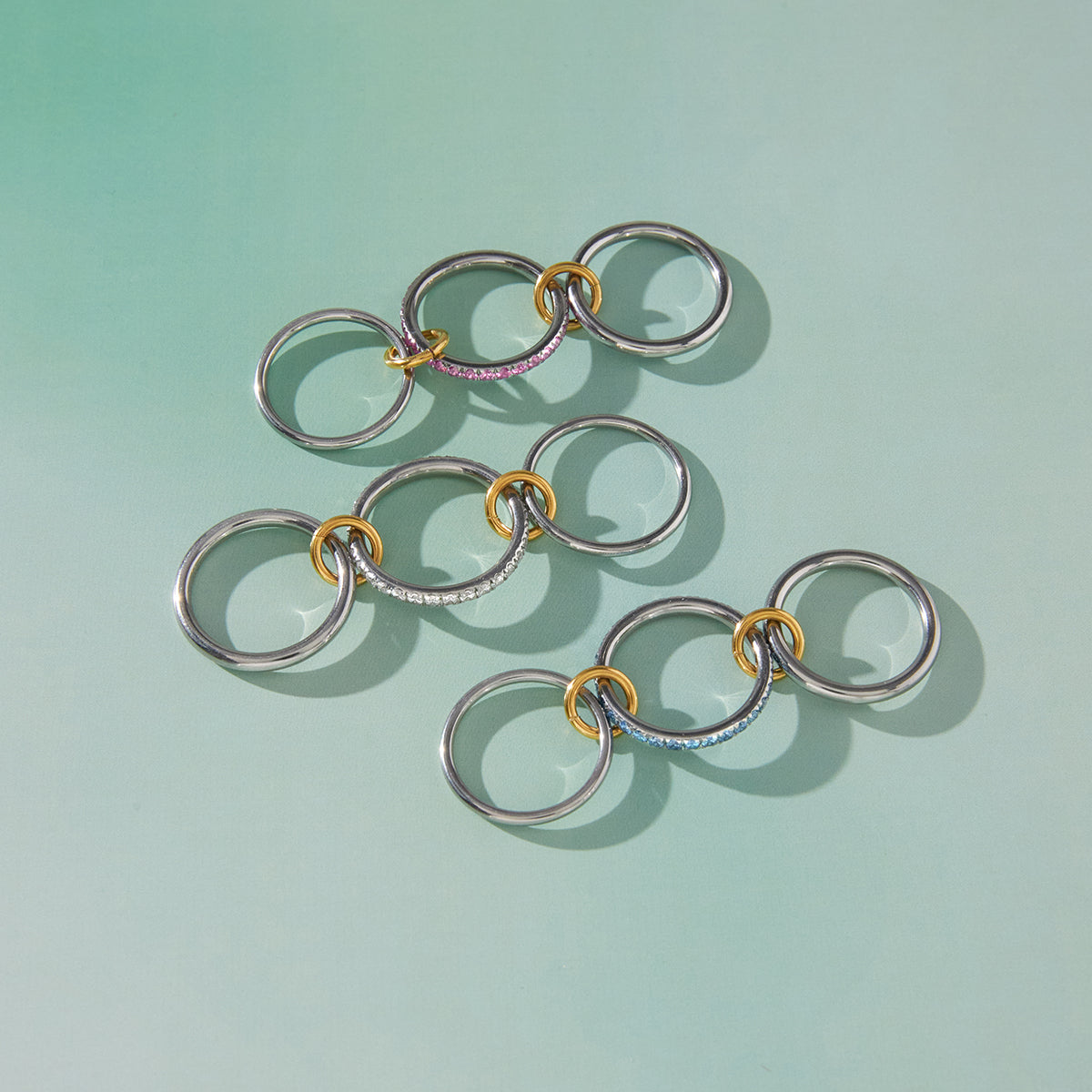 J&D  Three Layer Ring with Blue Cubic
