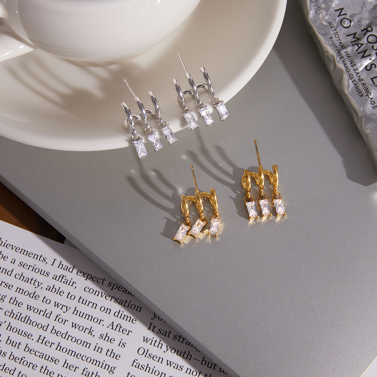 J&D  Three Row C Shaped Stud Earrings