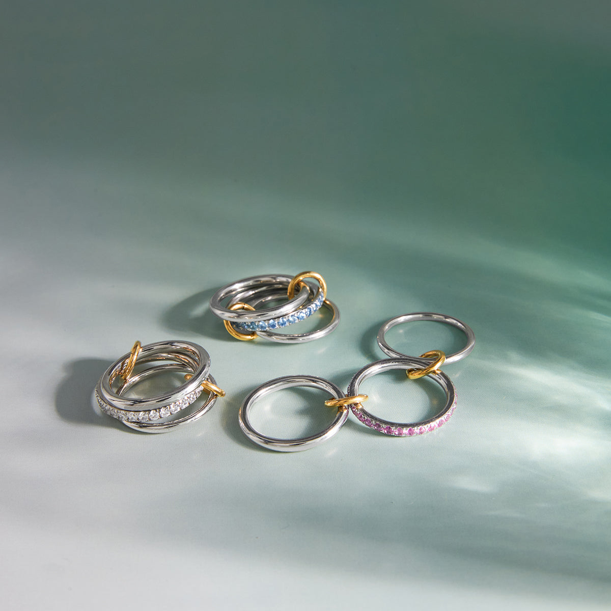 J&D  Three Layer Ring with Blue Cubic