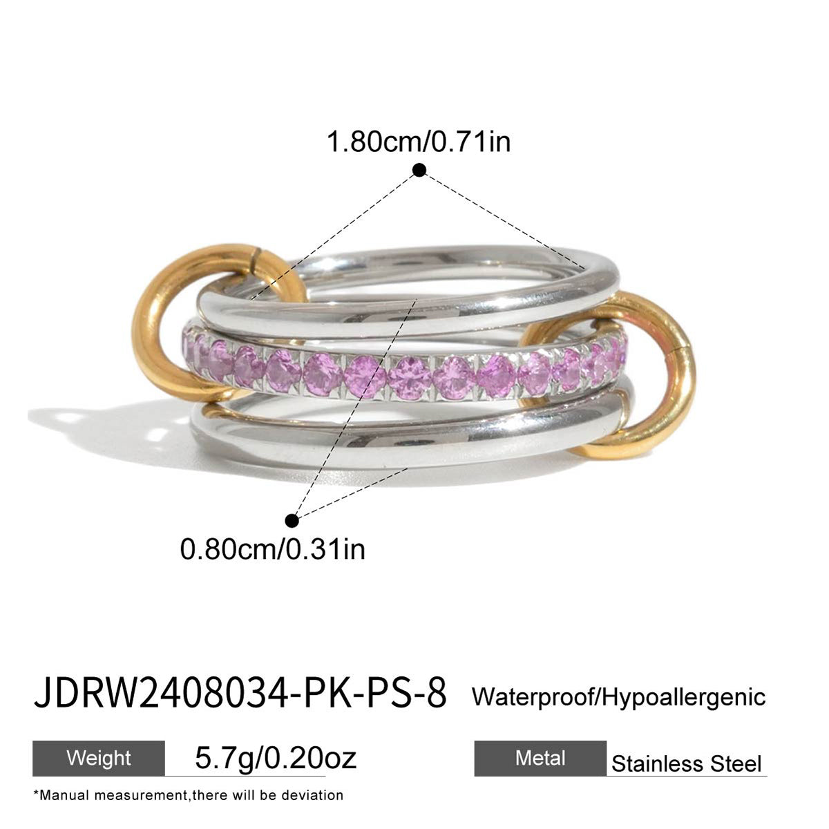 J&D  Three Layer Ring with Blue Cubic