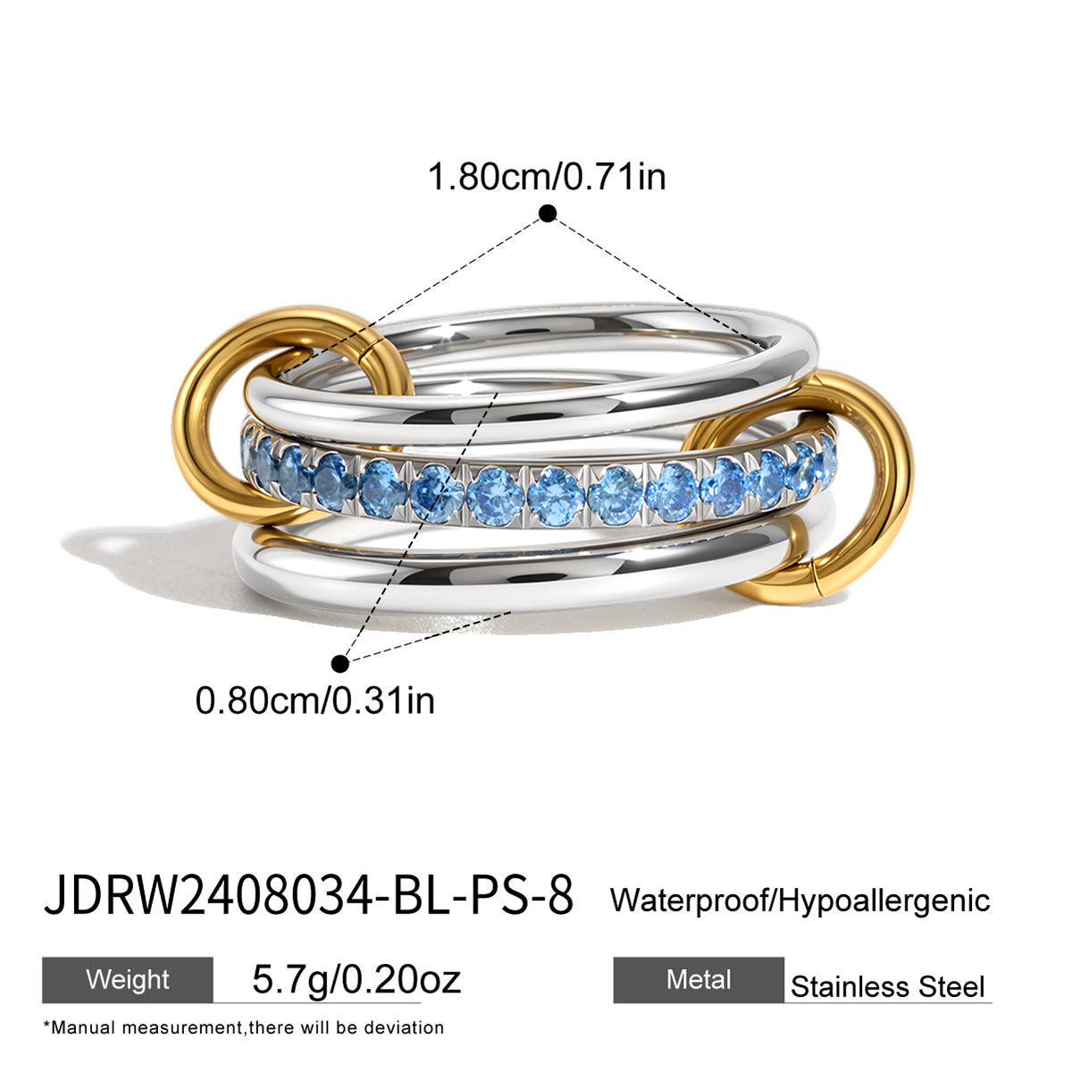 J&D  Three Layer Ring with Blue Cubic