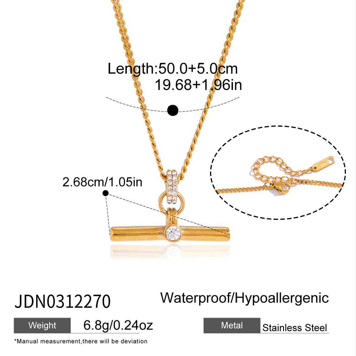 J&D Dangling Cubic Zirconia T Bar Pendant