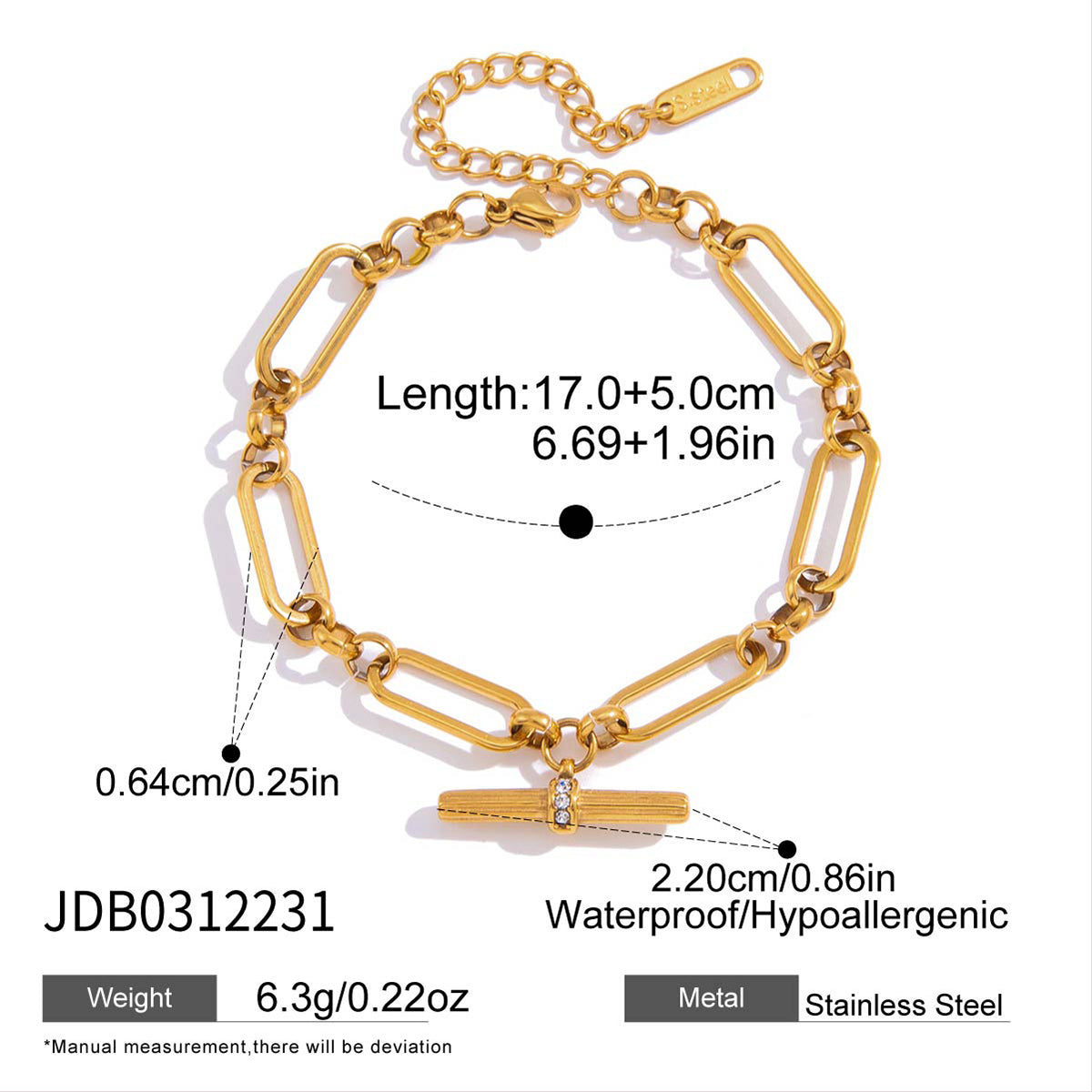 J&D  Chunky Paperclip Link Chain Bracelet