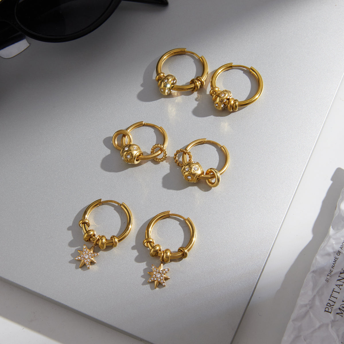 J&D   Hoop Earrings with Sparkling Rhinestone