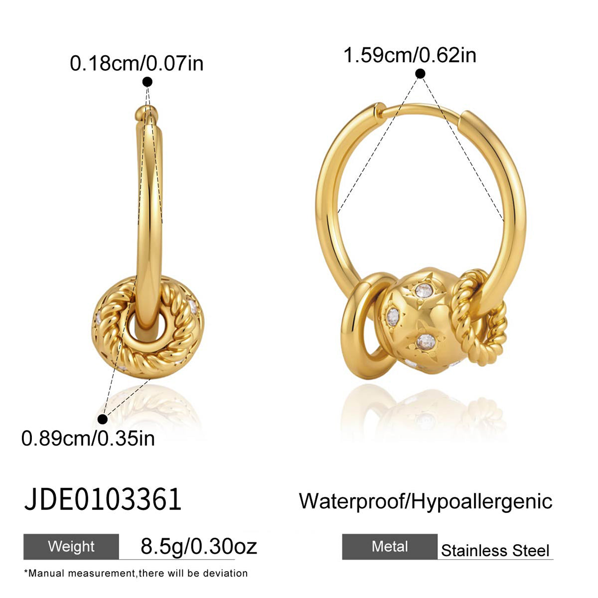J&D   Hoop Earrings with Sparkling Rhinestone