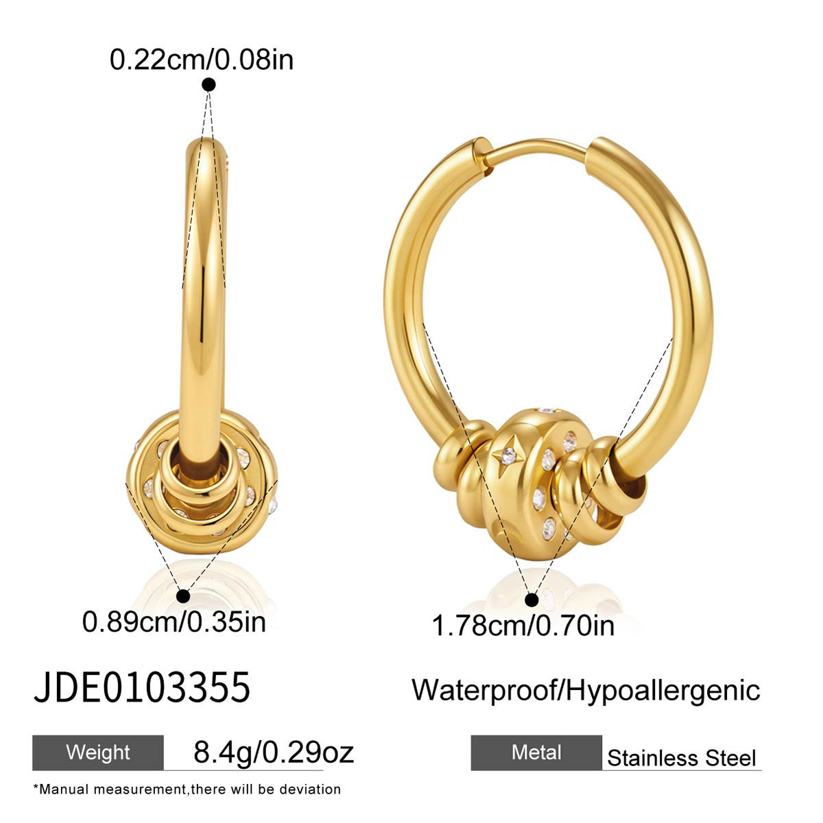 J&D   Hoop Earrings with Sparkling Rhinestone