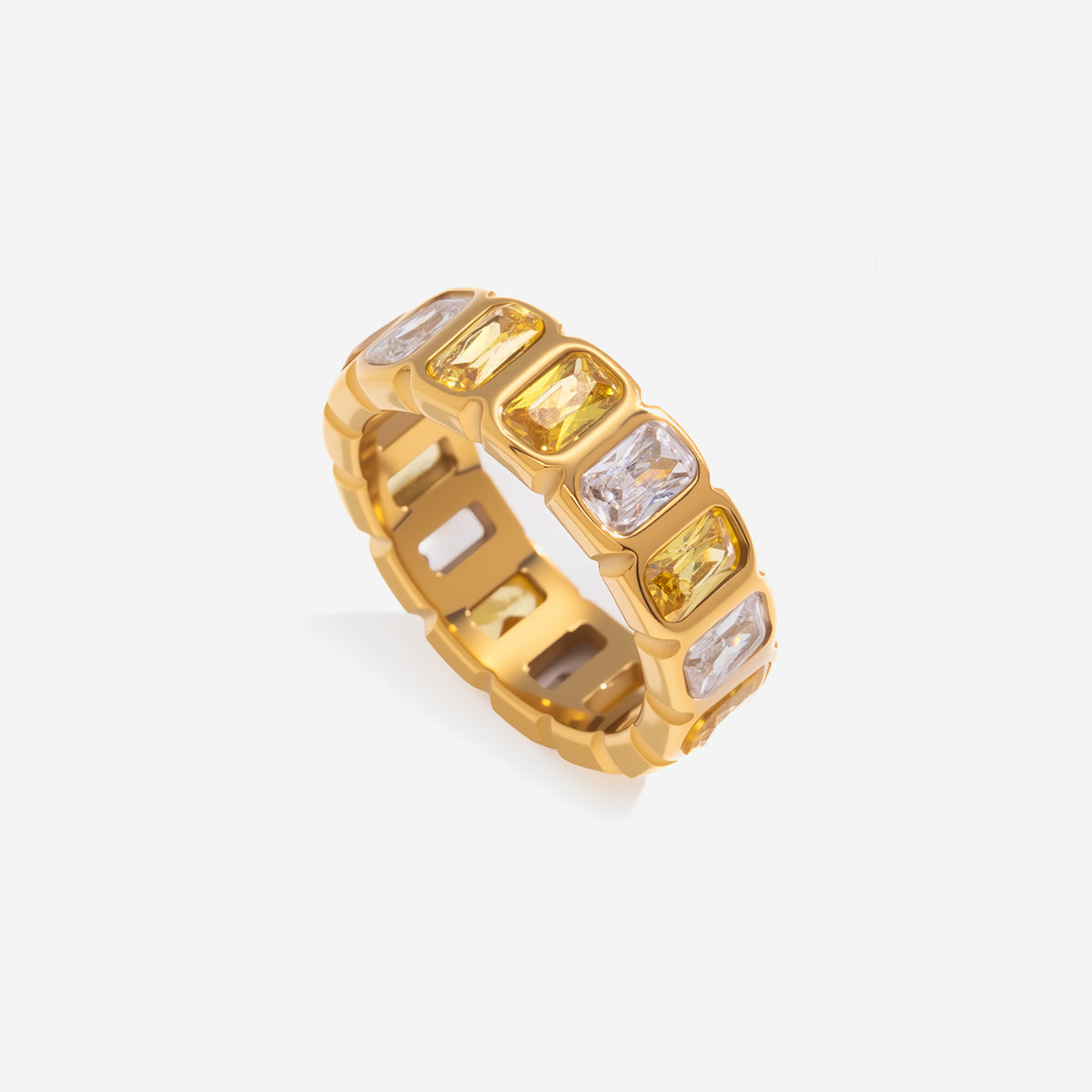 J&D  Ring Rectangle Multi Color Zirconia Inlaid