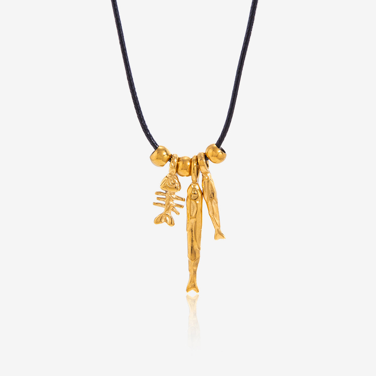 J&D Fishbone Fish Pendant Black
