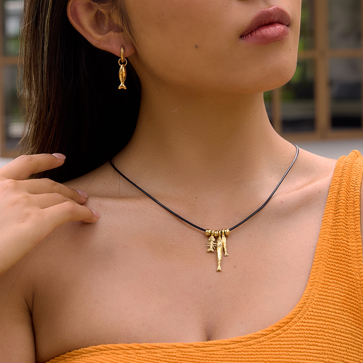 J&D Fishbone Fish Pendant Black