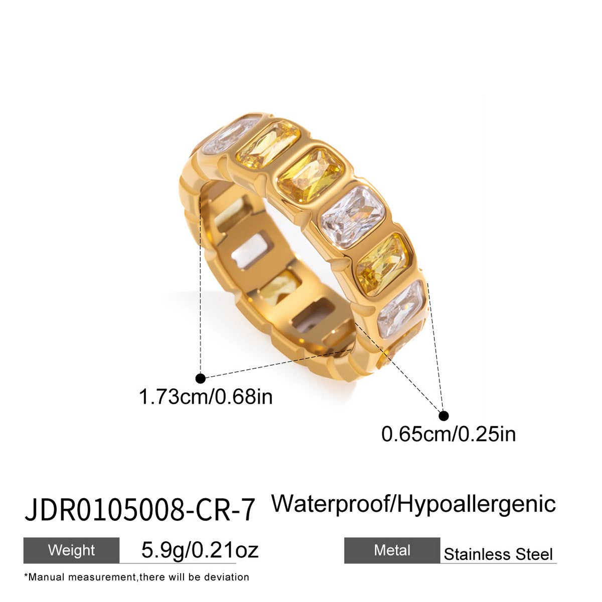 J&D  Ring Rectangle Multi Color Zirconia Inlaid