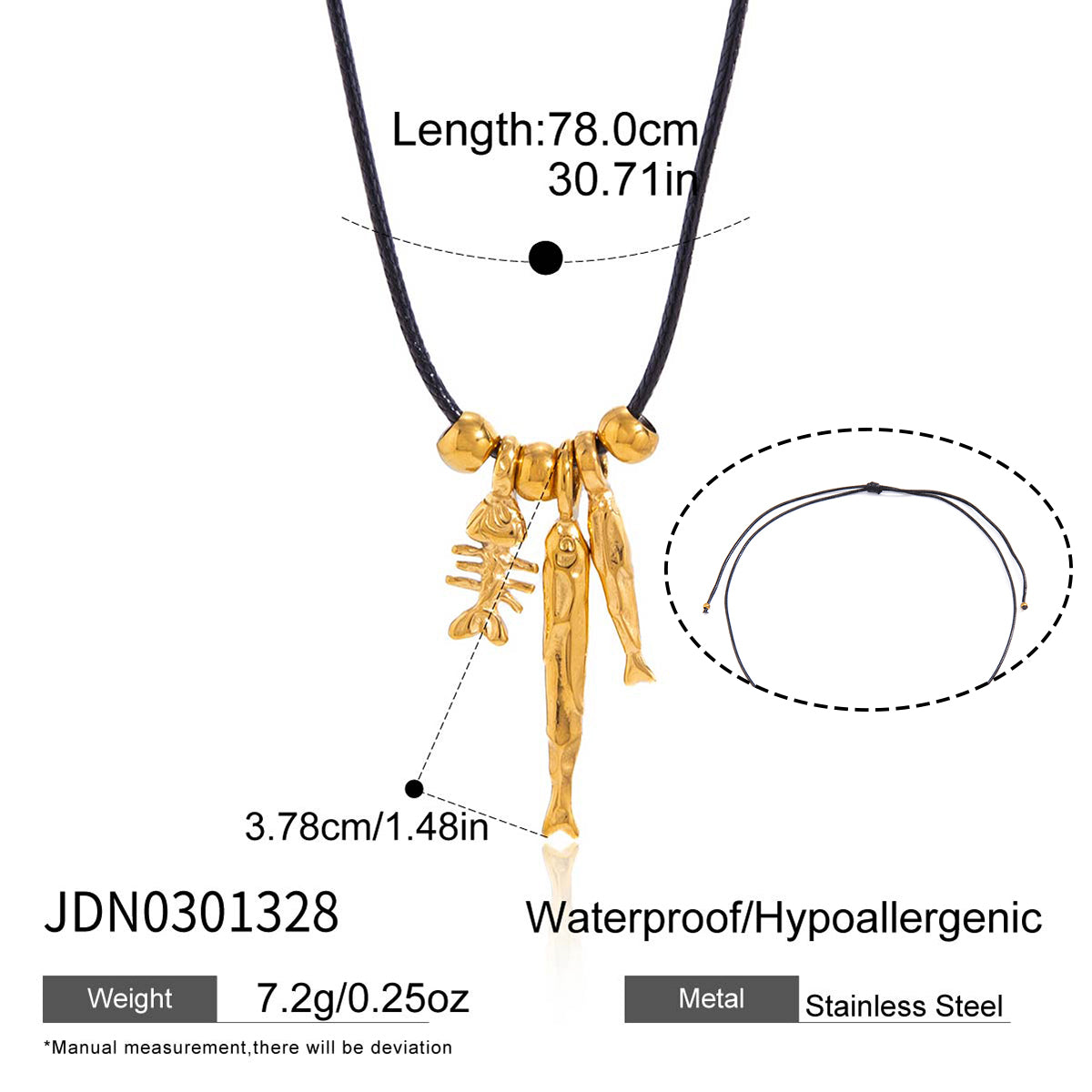 J&D Fishbone Fish Pendant Black