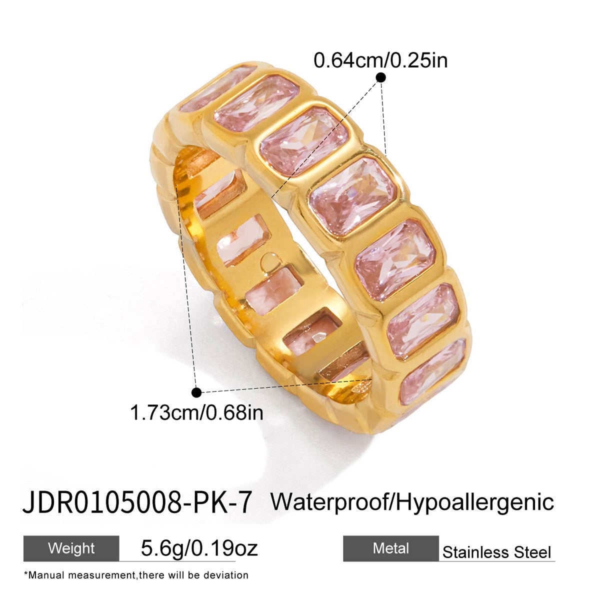 J&D  Ring Rectangle Multi Color Zirconia Inlaid