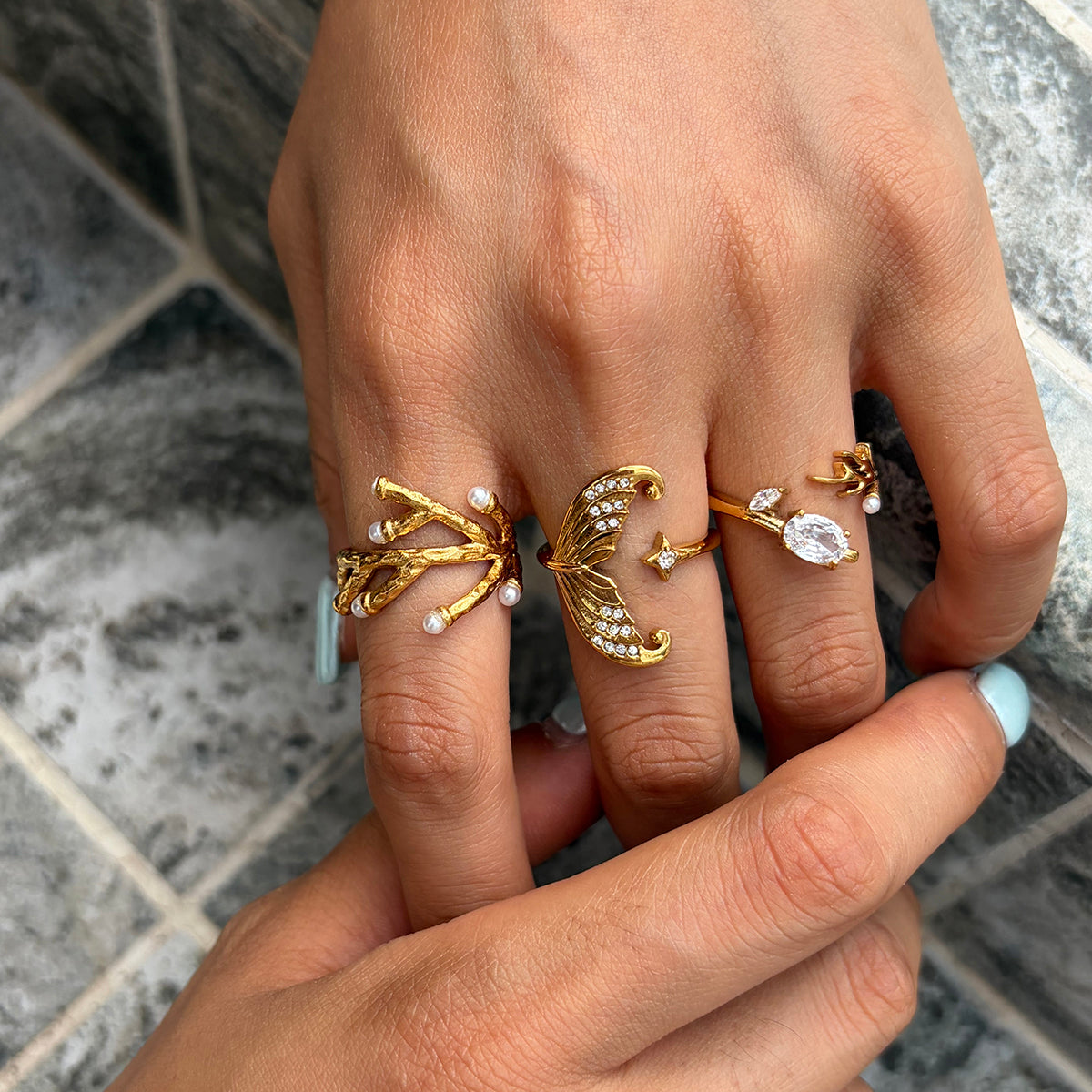 J&D  Coral Branch Open Bangle Ring