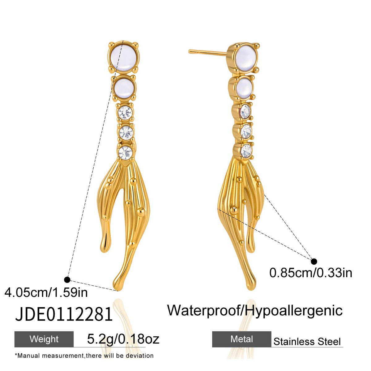 JD  Drop Earring Radiant Fishtail Charm Iridescent