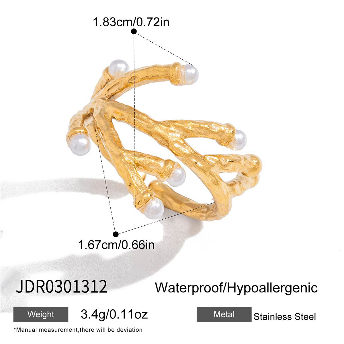 J&D  Coral Branch Open Bangle Ring
