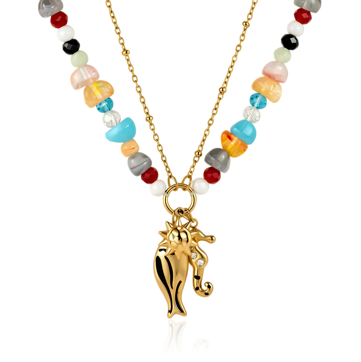 J&D  Zircon Seahorse Pendant Glass Beaded