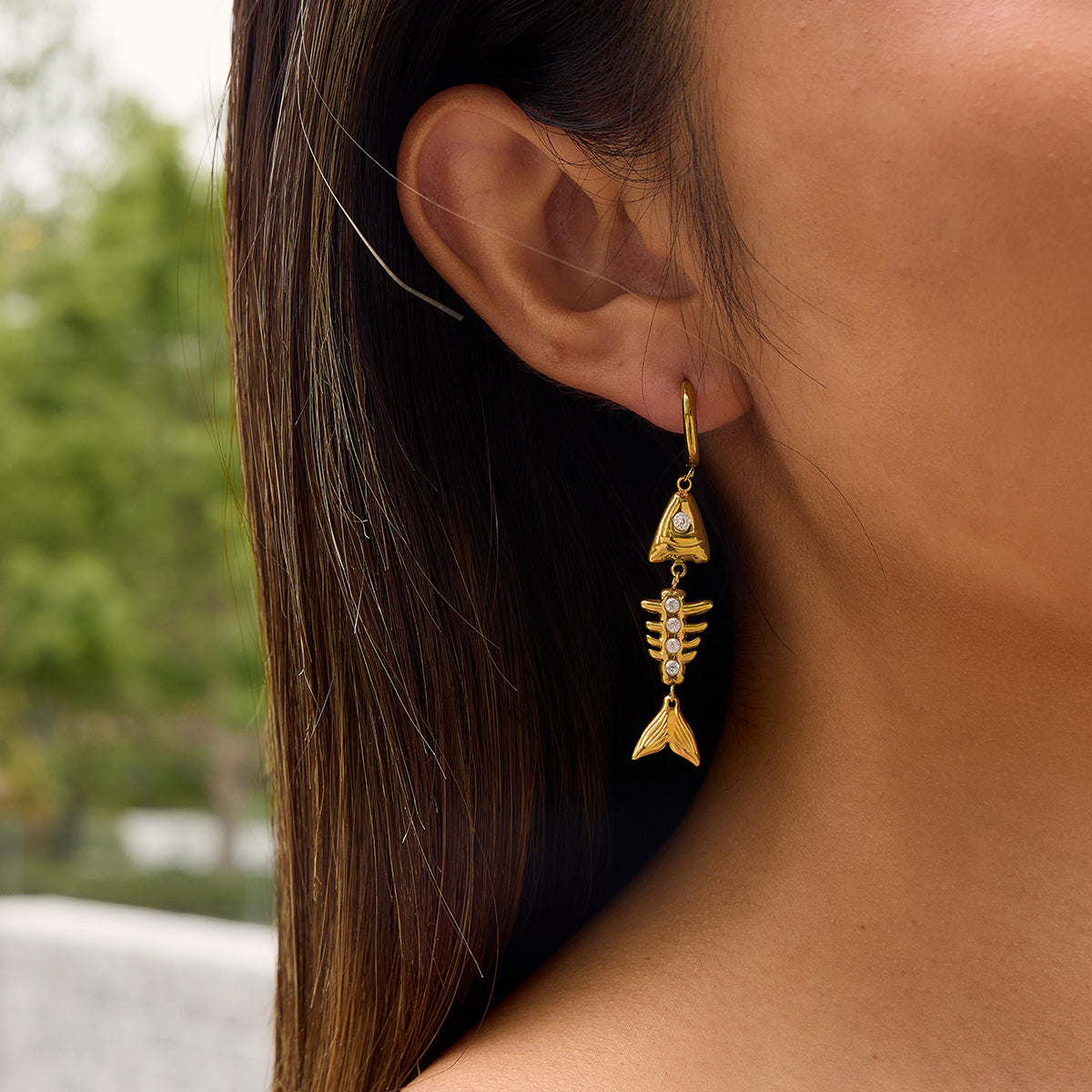 J&D Earring Fishbone Skeleton Pendant