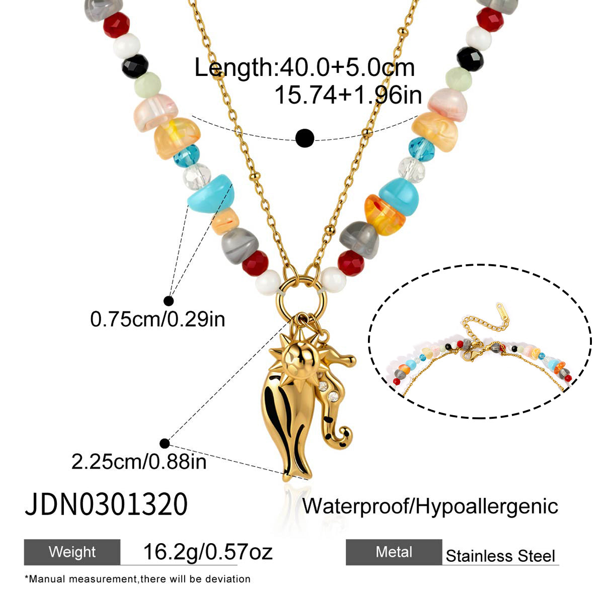 J&D  Zircon Seahorse Pendant Glass Beaded
