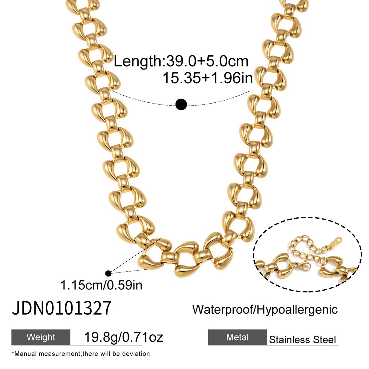 J&D  Necklace Double Teardrop Pendant Punk