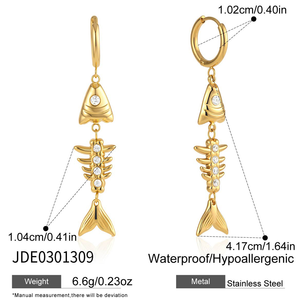 J&D Earring Fishbone Skeleton Pendant