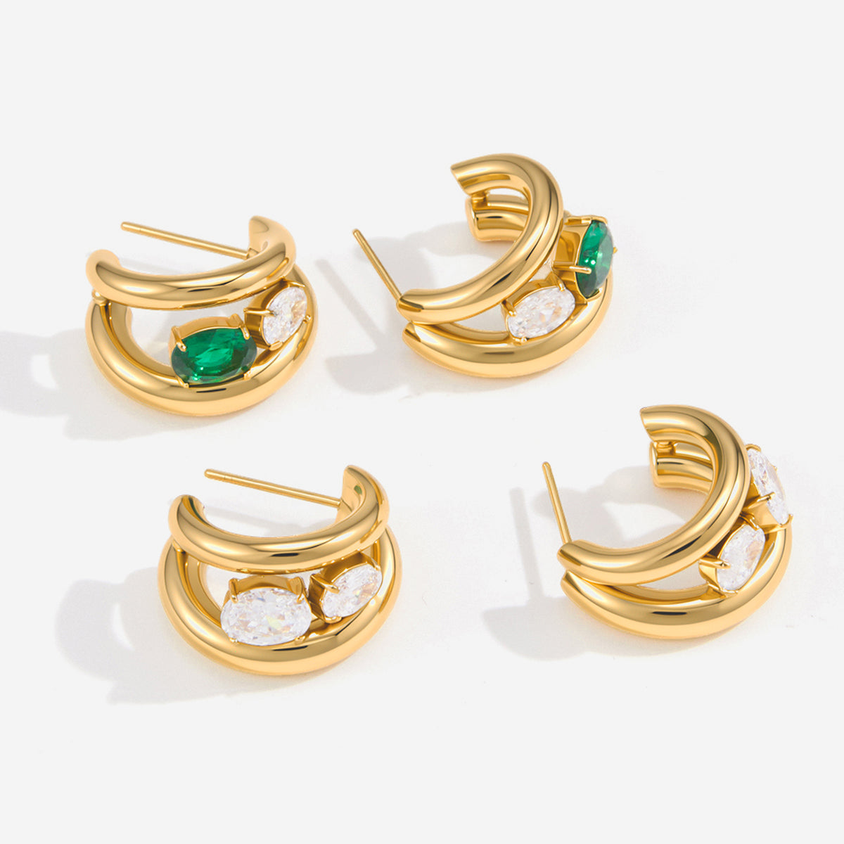 J&D  C Hoop Earring Emerald Green Oval