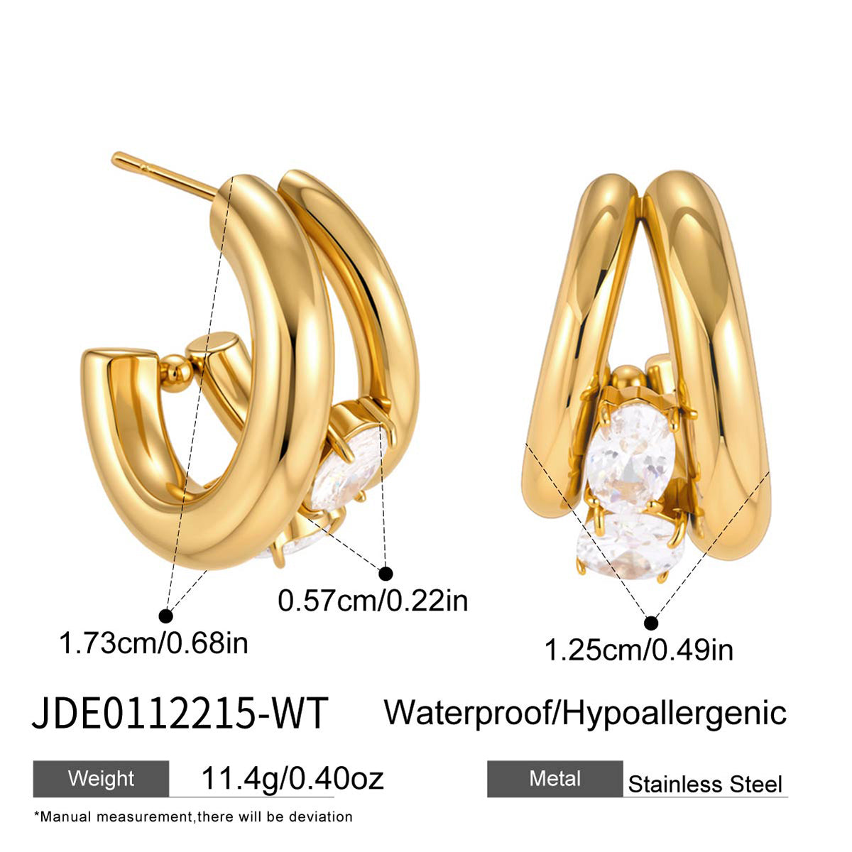 J&D  C Hoop Earring Emerald Green Oval