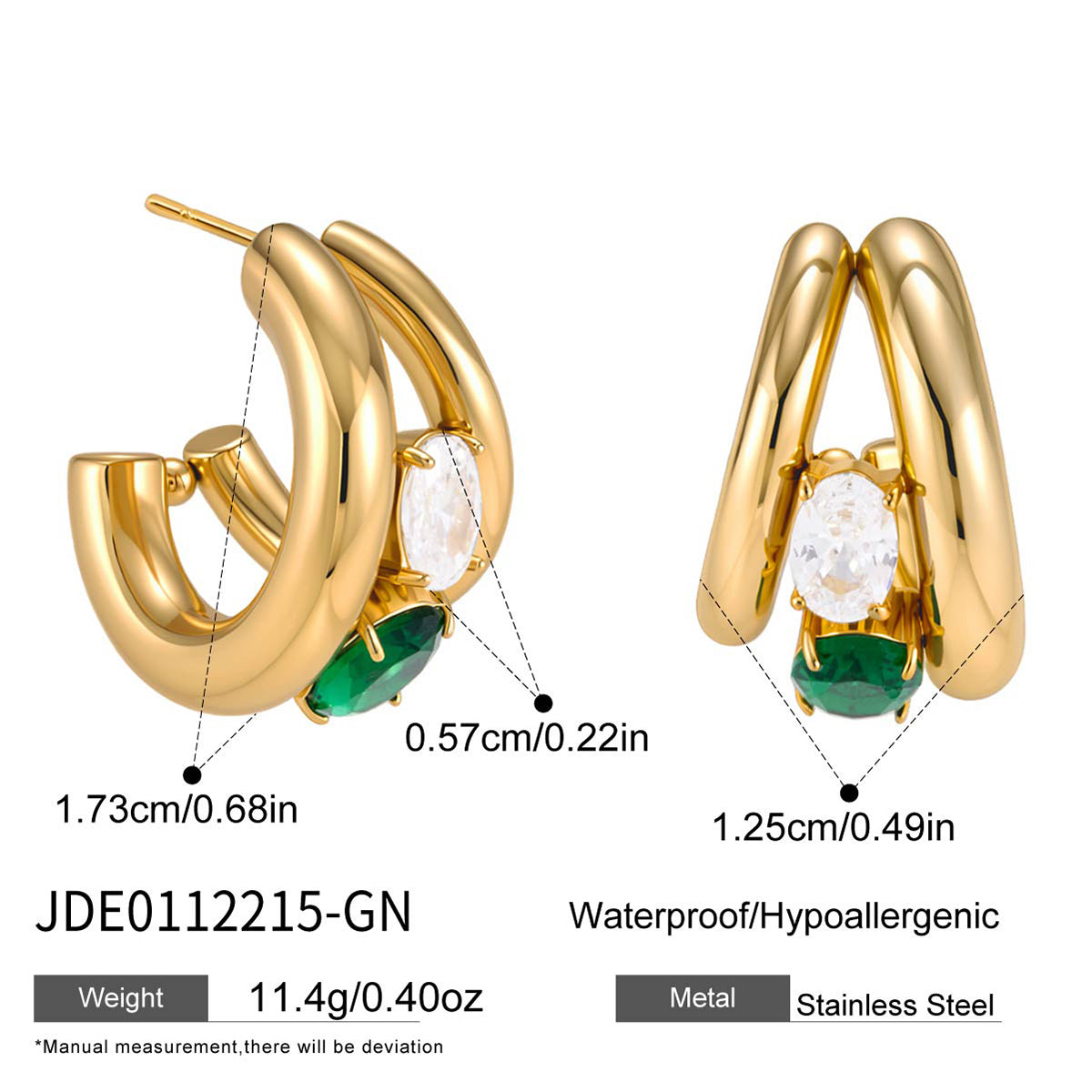 J&D  C Hoop Earring Emerald Green Oval