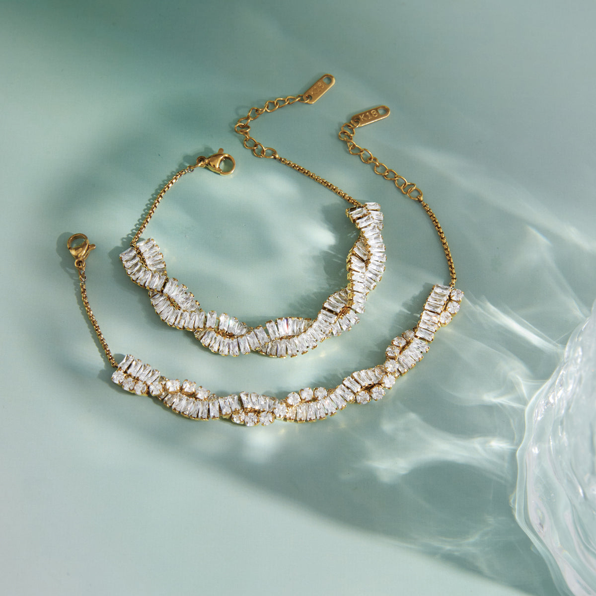 J&D Square Zircon Double Wrap Bracelet Sets