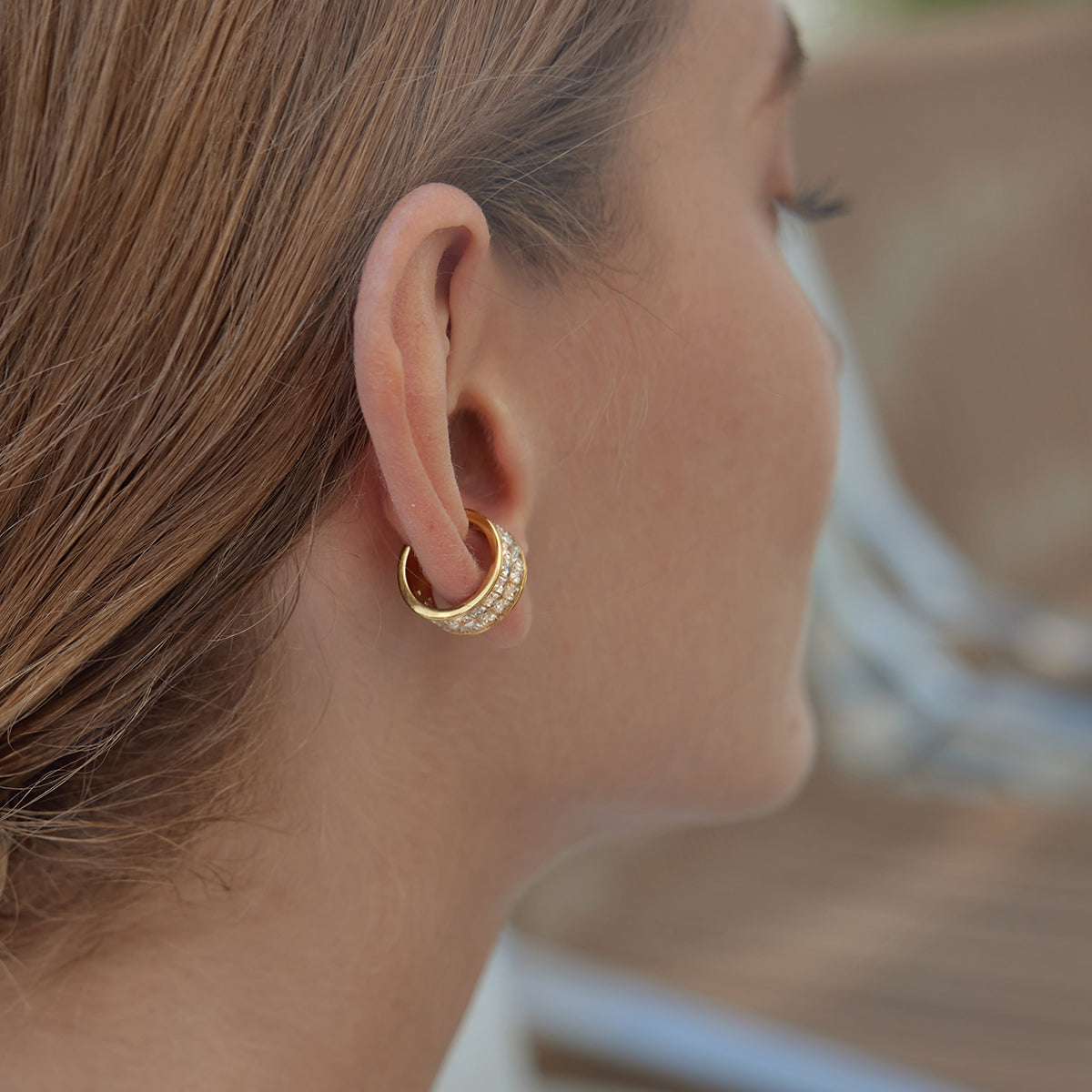 J&D 18K Gold Plate Stainless Steel Ear Cuff Classic Style Double Row White Square Zircon Ear Clips