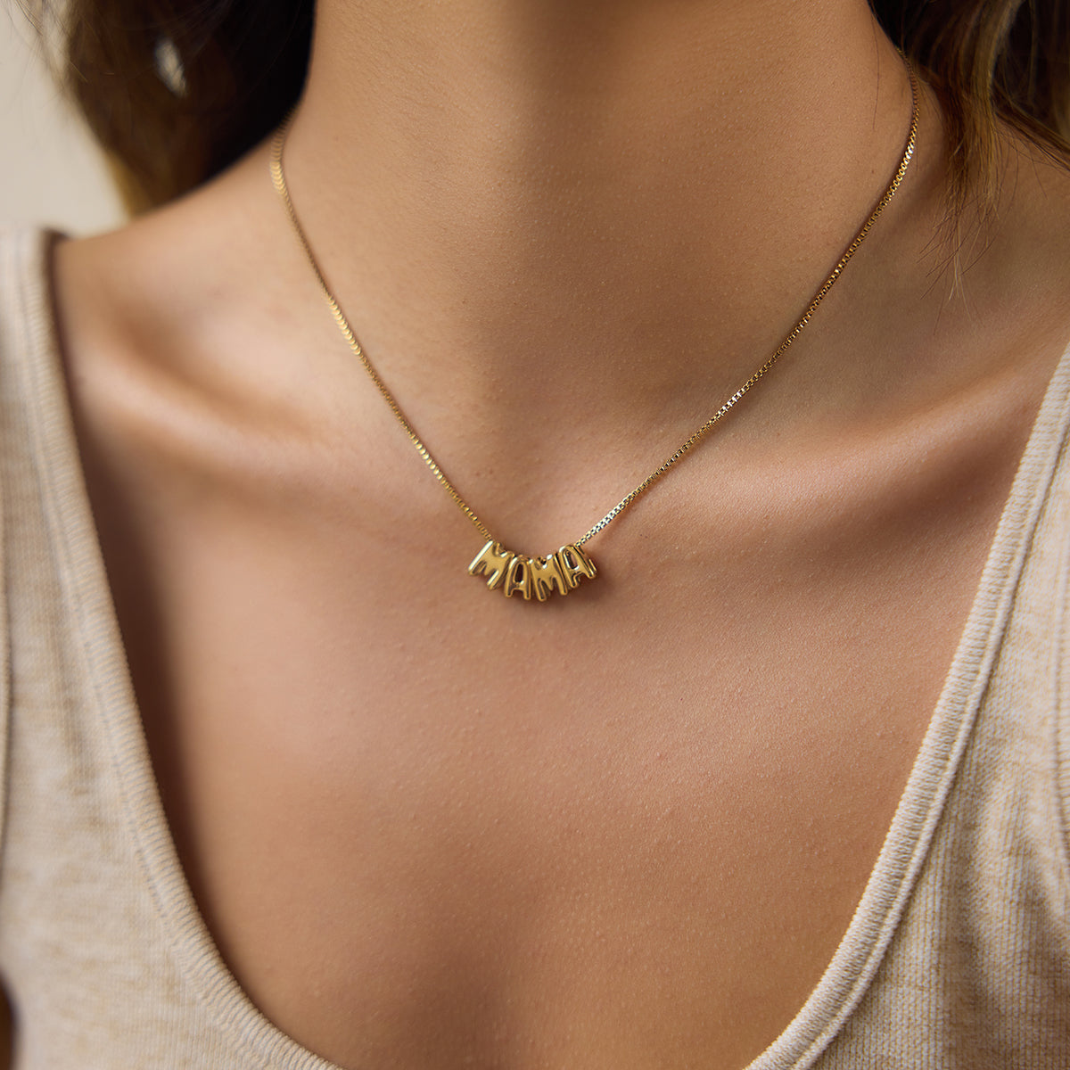 J&D  Zircon Bubble Letter MAMA Necklace for Mother's Day