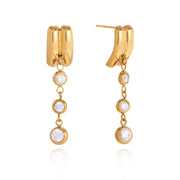J&D  White Zircon Double Layer Tassel Dangle Earrings