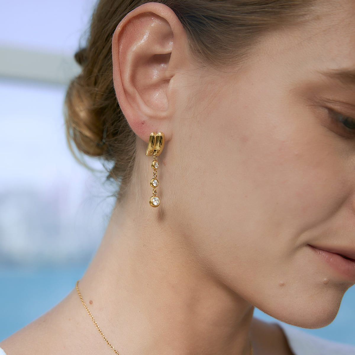 J&D  White Zircon Double Layer Tassel Dangle Earrings