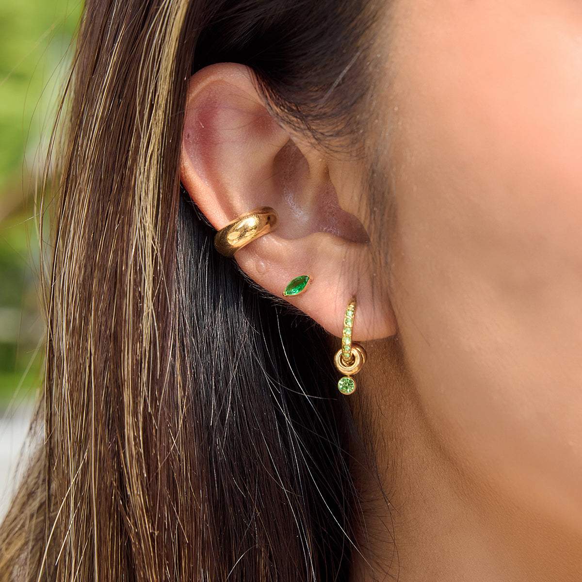 J&D l Green Rhinestone Hoop Earrings Multi-Ring