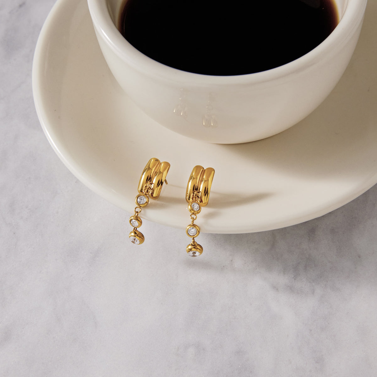 J&D  White Zircon Double Layer Tassel Dangle Earrings