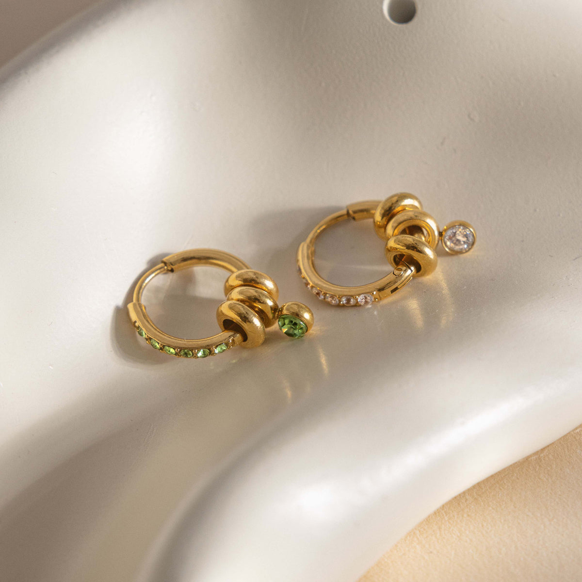 J&D l Green Rhinestone Hoop Earrings Multi-Ring