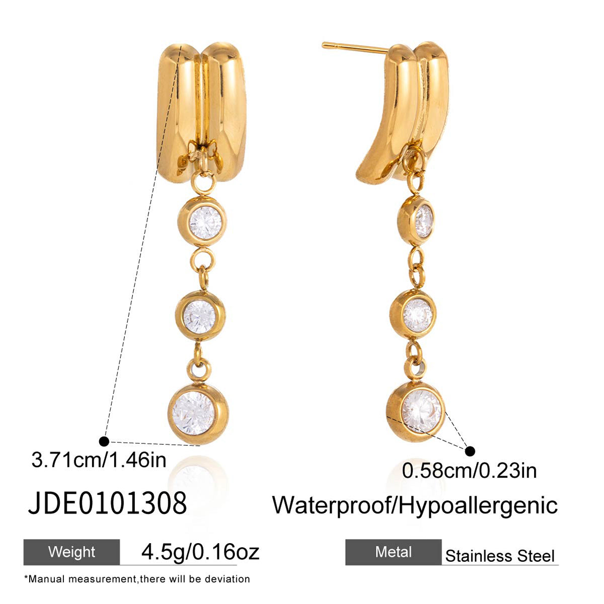J&D  White Zircon Double Layer Tassel Dangle Earrings