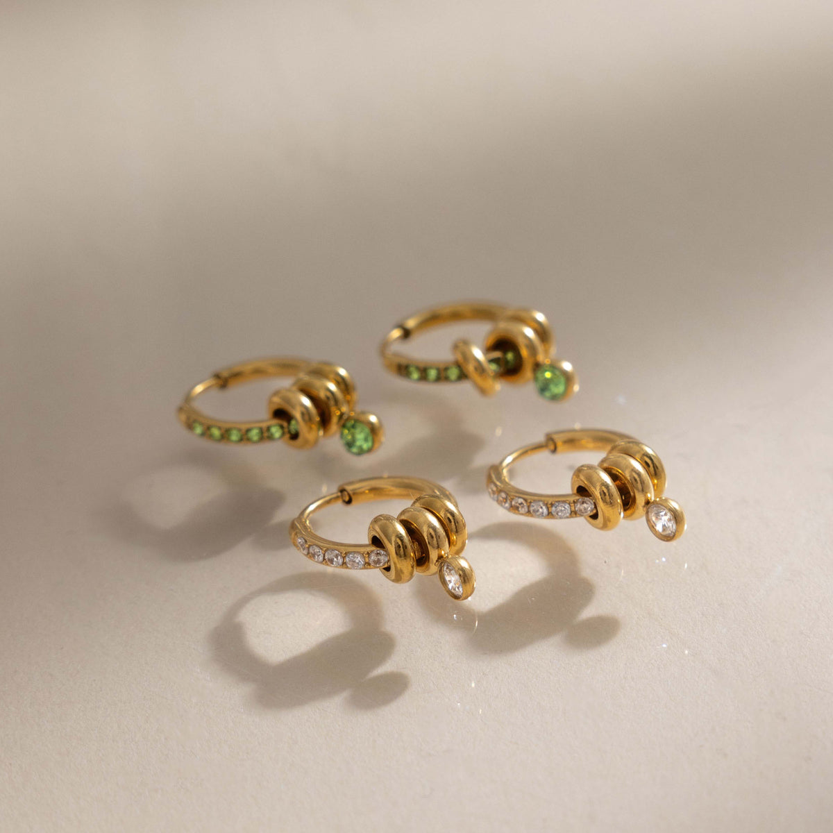 J&D l Green Rhinestone Hoop Earrings Multi-Ring