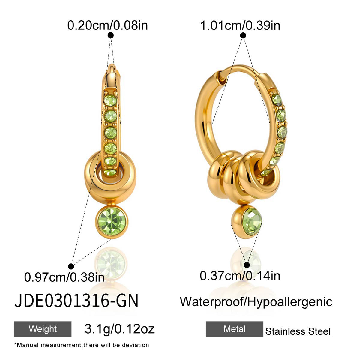 J&D l Green Rhinestone Hoop Earrings Multi-Ring