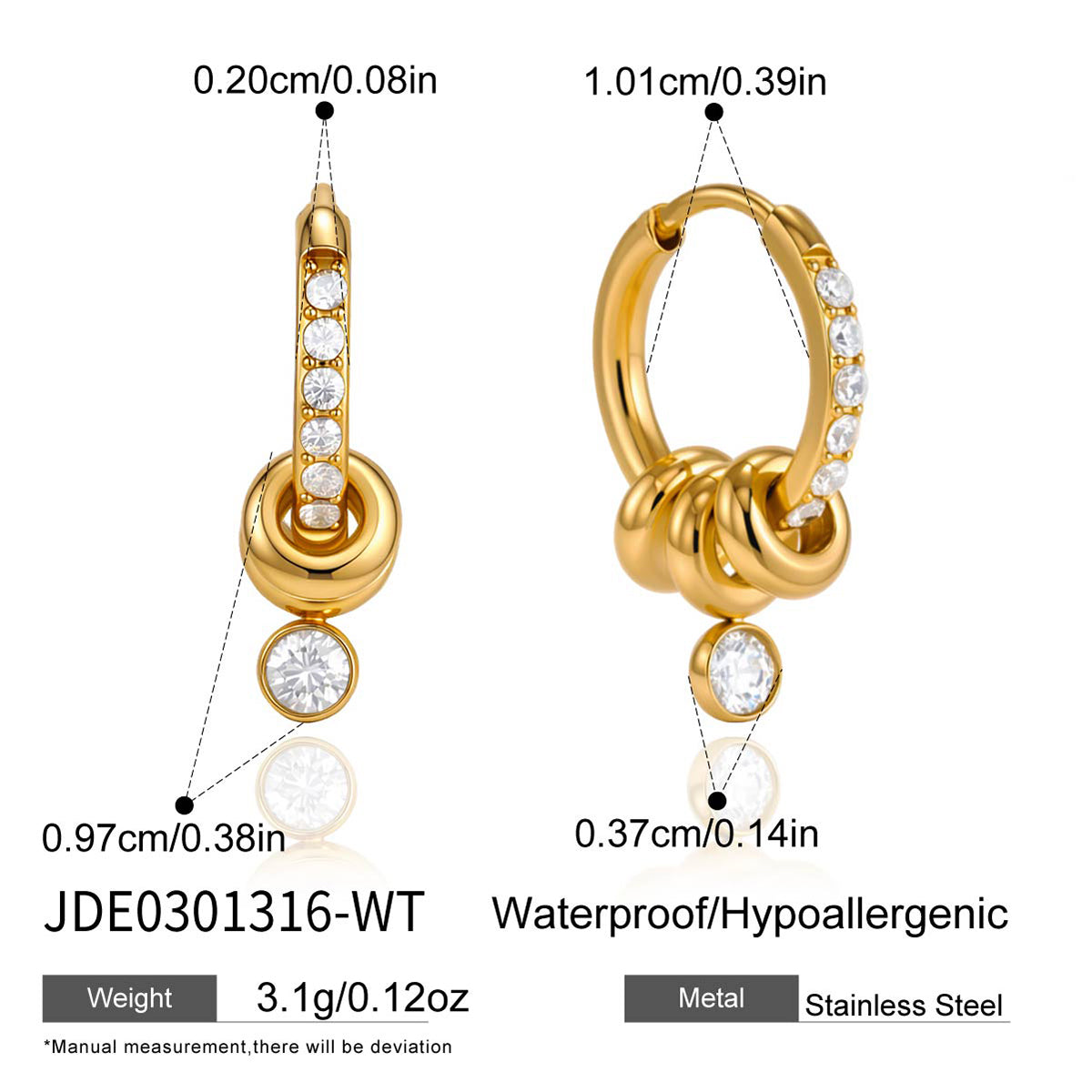 J&D l Green Rhinestone Hoop Earrings Multi-Ring